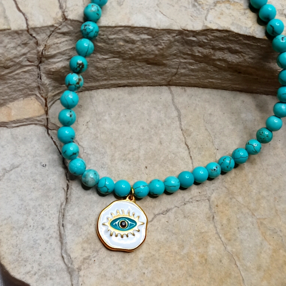 Turquoise necklace with evil eye pendant Wrap Bracelet